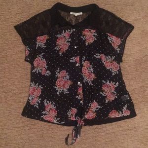 Daniel Rainn lace and rose print blouse